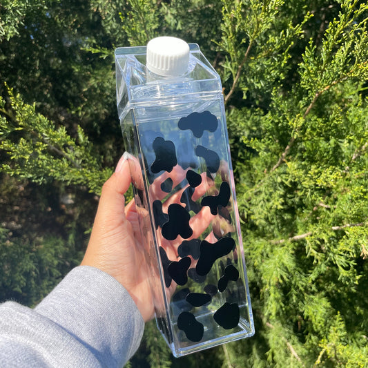 Black Cow Print Milk Carton Water Bottle