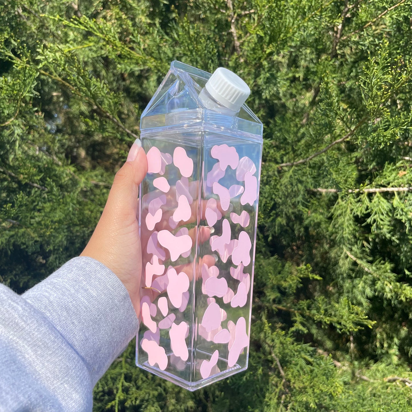 Cow Print Milk Carton Water Bottle (Pink)
