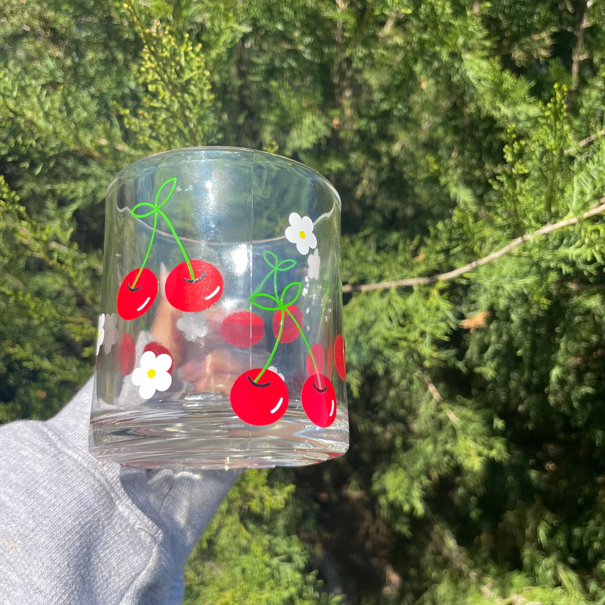 Cherry Blossom Painted Glass Mugs